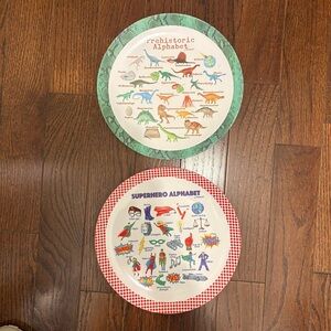 Set of 2 Kids’ Alphabet Plates - Prehistoric & Superhero